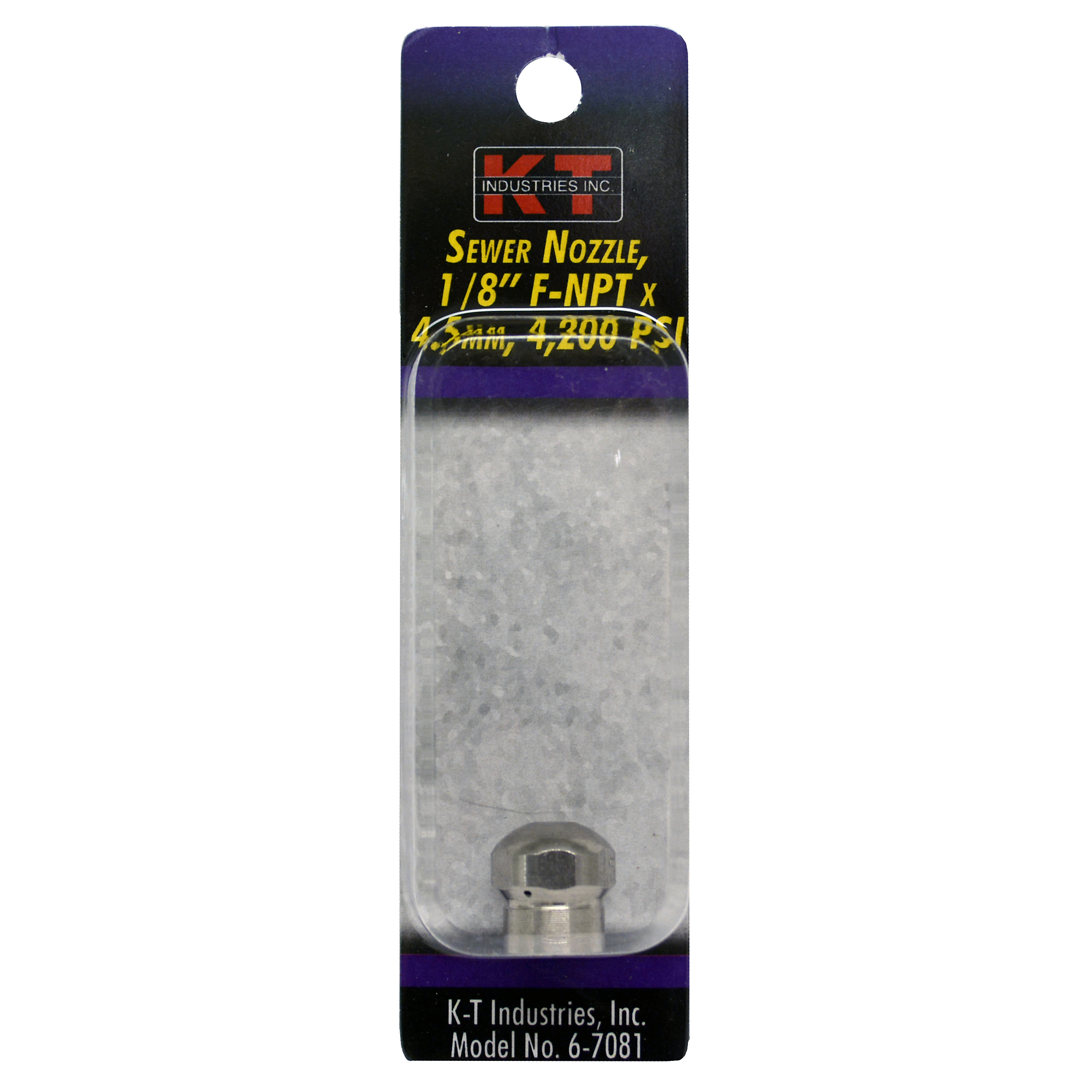 K-T Industries Sewer Nozzle — 1/8in. Female NPT x 4.5mm, Stainless Steel, 4200 PSI, Model# 6-7081